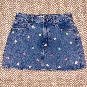 PACSUN | floral skirt embroidered denim jean mini skirt | size 26